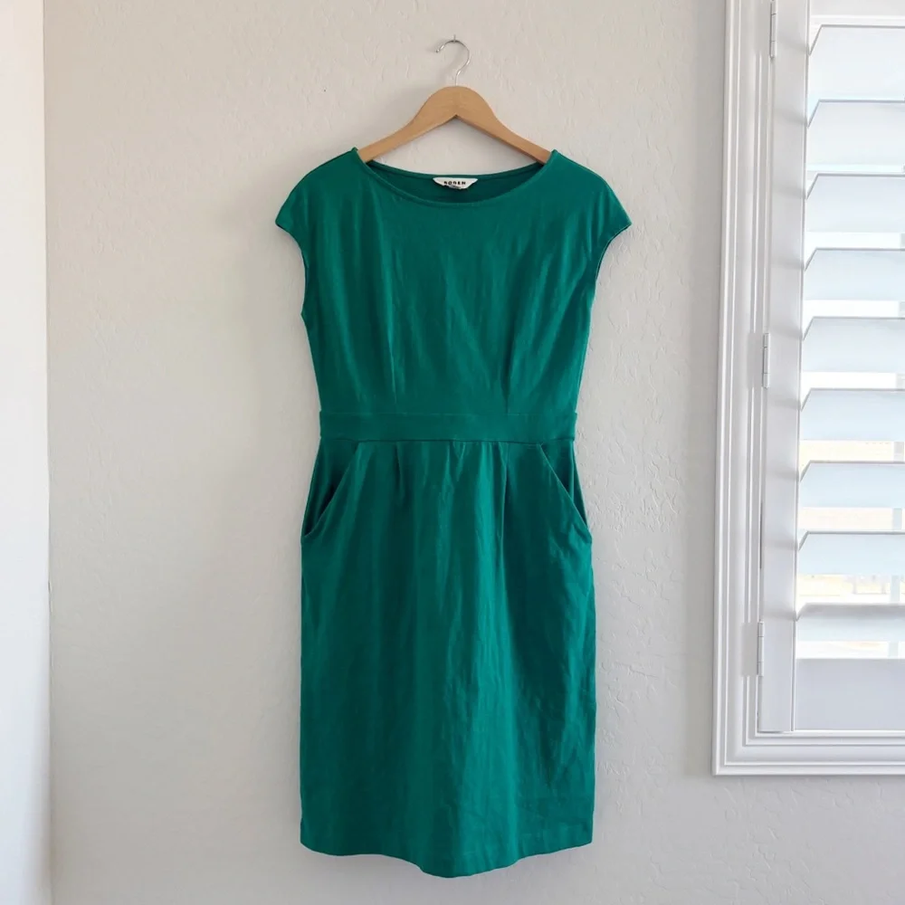 Boden FLORRIE JERSEY DRESS IN Bright Emerald Green Pockets Cotton Size 8 R - Picture 5 of 10